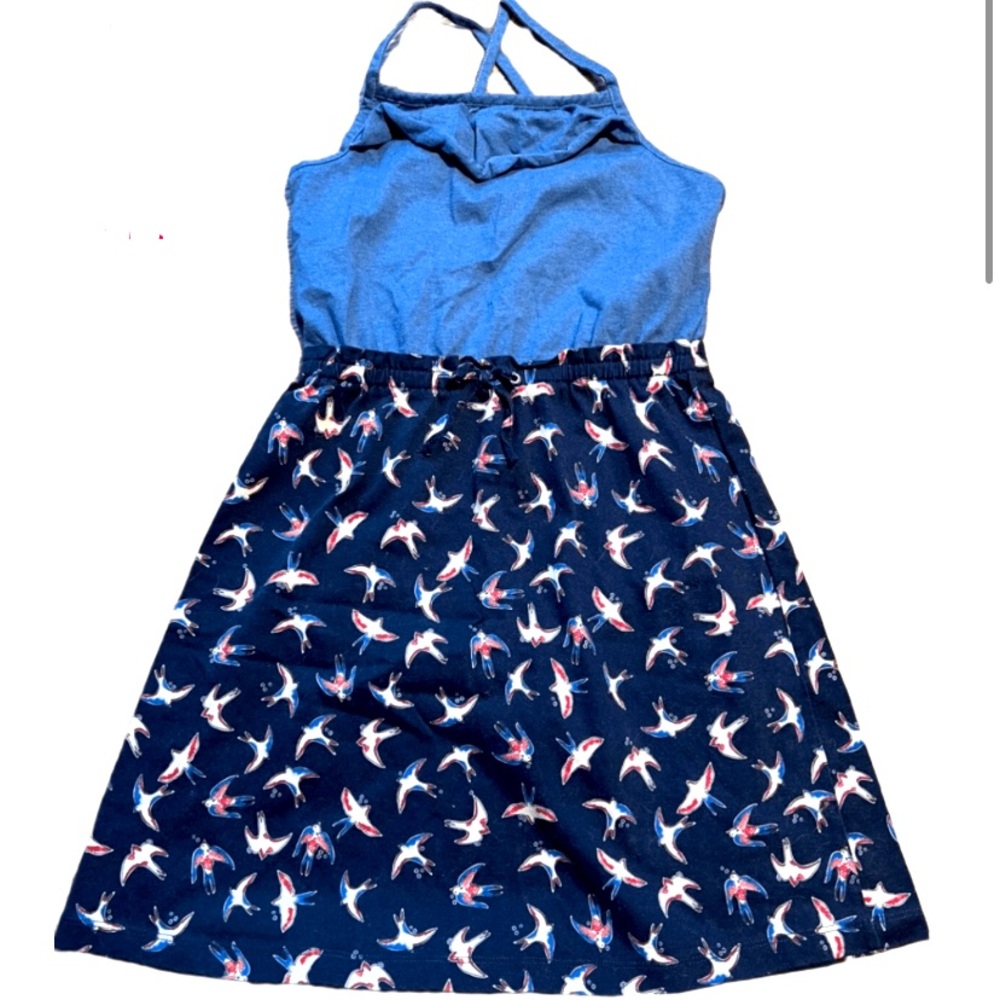 Hanna Andersson summer half halter dress red white blue birds